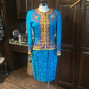 Vintage Papell Sz 8 100% Silk Skirt Set EVC